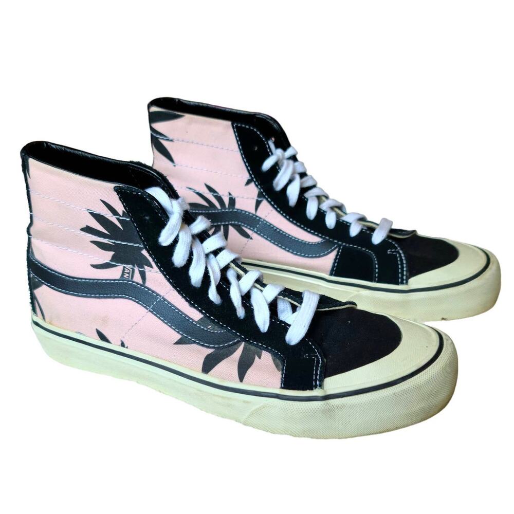 Vans Summer Leaf Pink and Black Palm Tree Sk8-Hi 138 Decon Skate Shoe Size 10